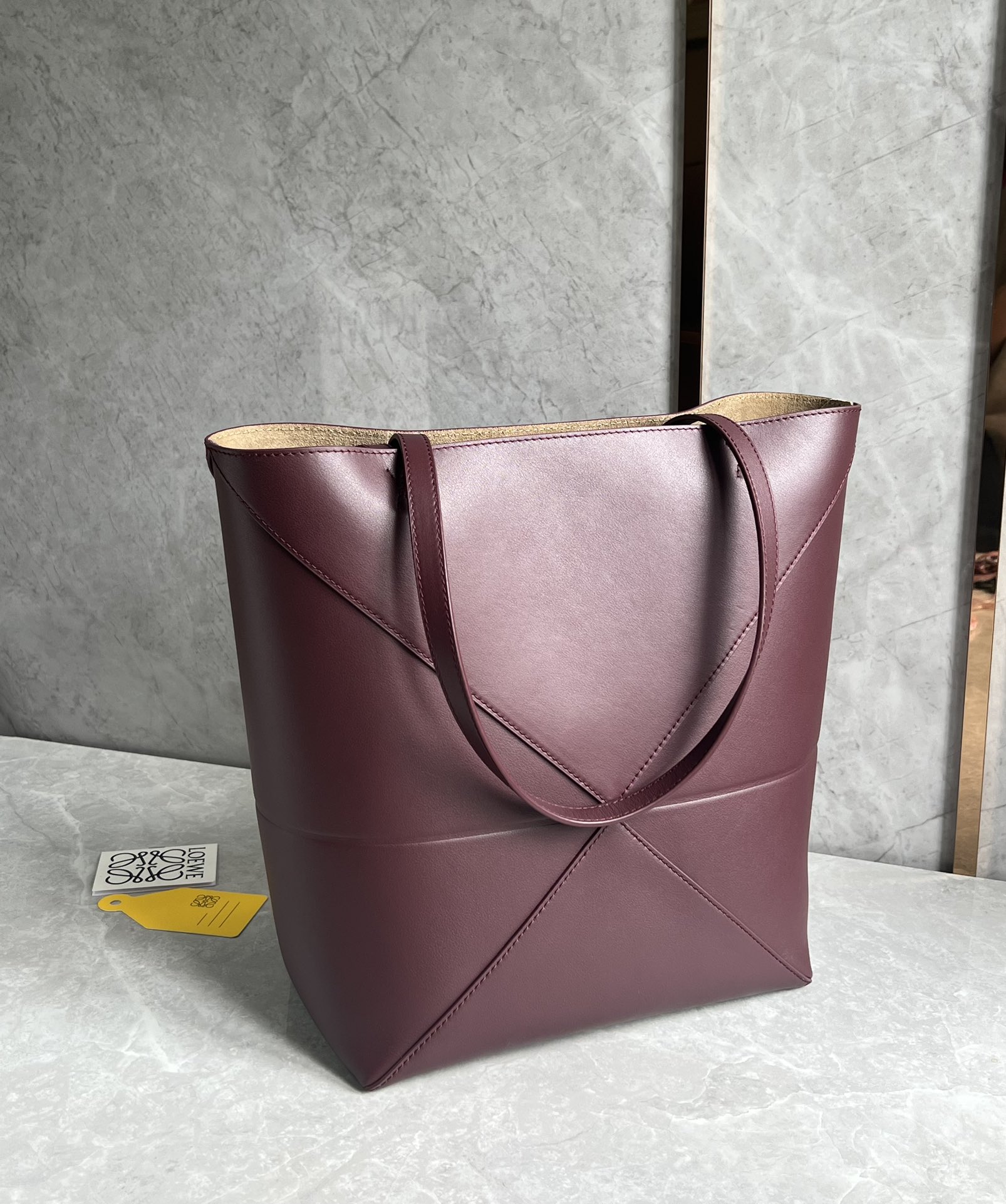 Loewe Medium Puzzle Fold Tote in Shiny Calfskin Dark Purple